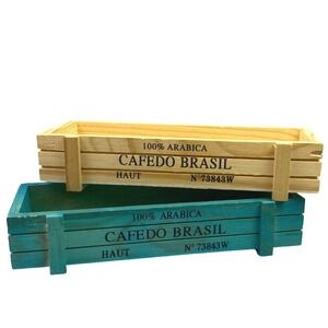 Lot of 2 Wooden Crate Planter Box Cafedo Brasil Coffee Decor Rustic Farmhouse